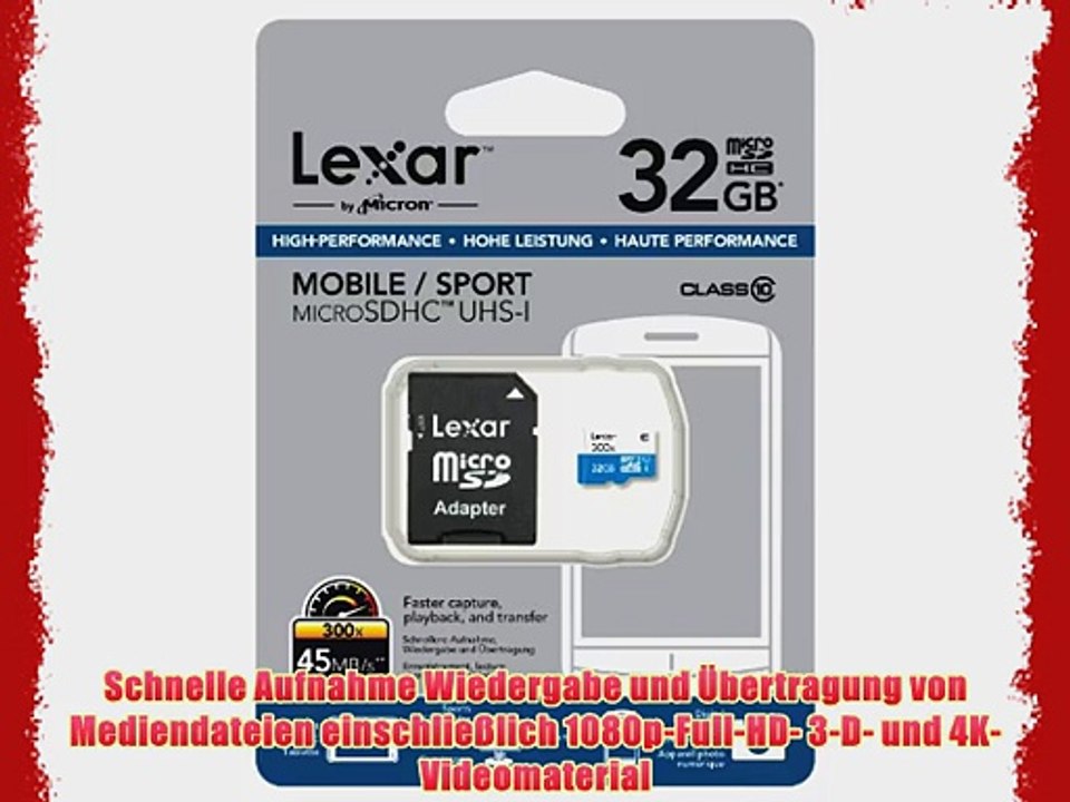 Lexar LSDMI32GBBEU300A Class 10 micro-SDHC 32GB Speicherkarte mit Adapter (300x)