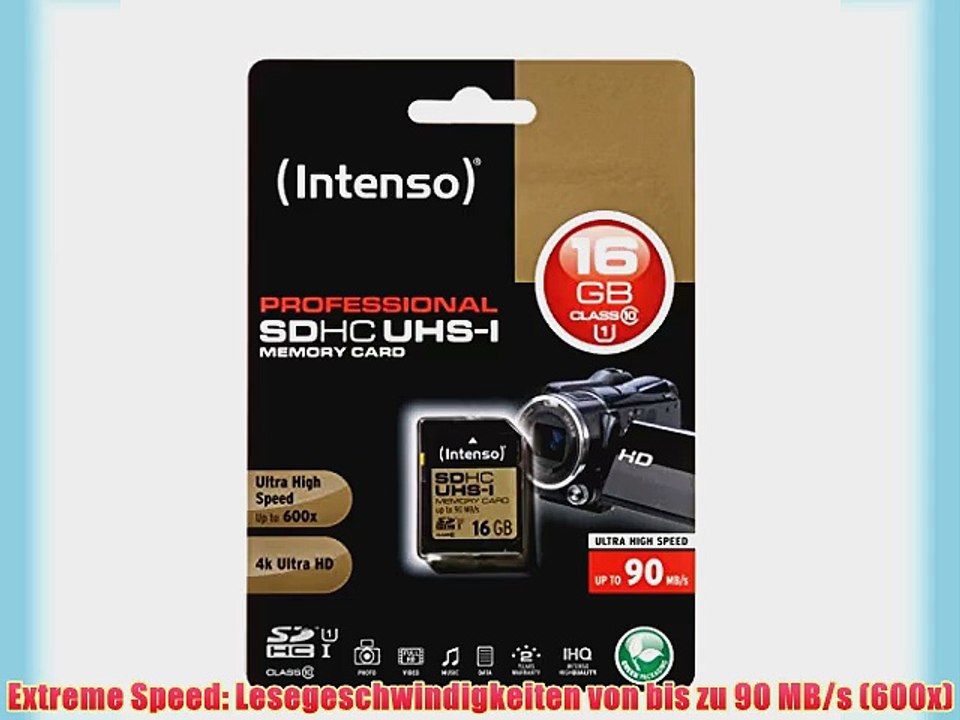 Intenso 3431470 Professional SDHC UHS-I Class 10 16GB Speicherkarte (bis 90Mbps) schwarz