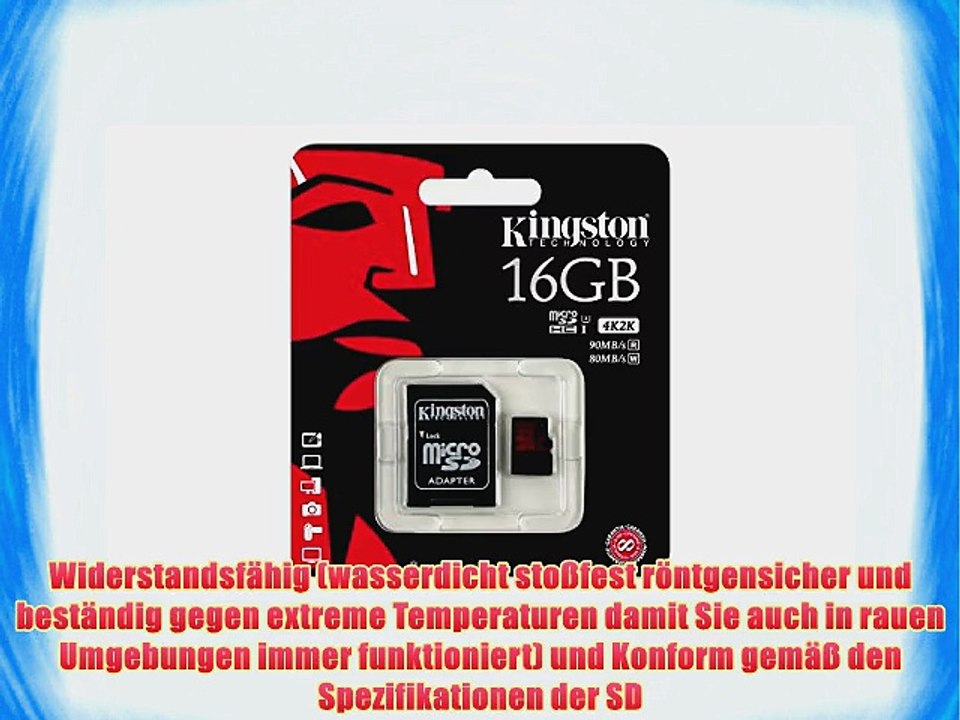 Kingston SDCA3/16GB microSDHC/SDXC Speicherkarte mit Adapter (UHS-I U3 90R/80W)