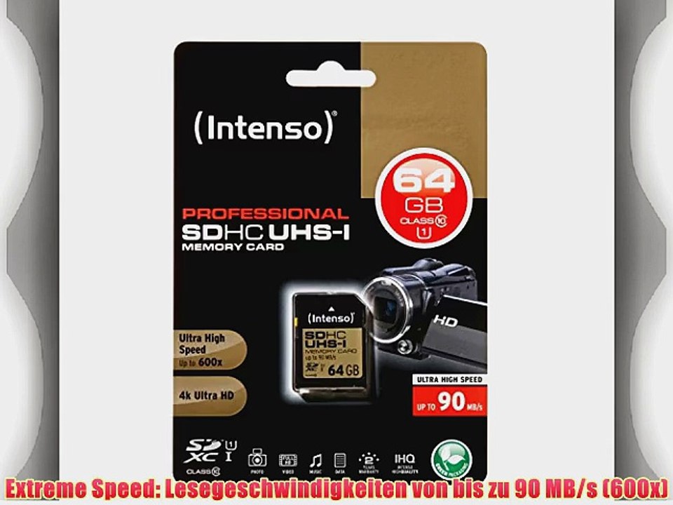 Intenso 3431490 Professional SDXC UHS-I Class 10 64GB Speicherkarte (bis 90Mbps) schwarz