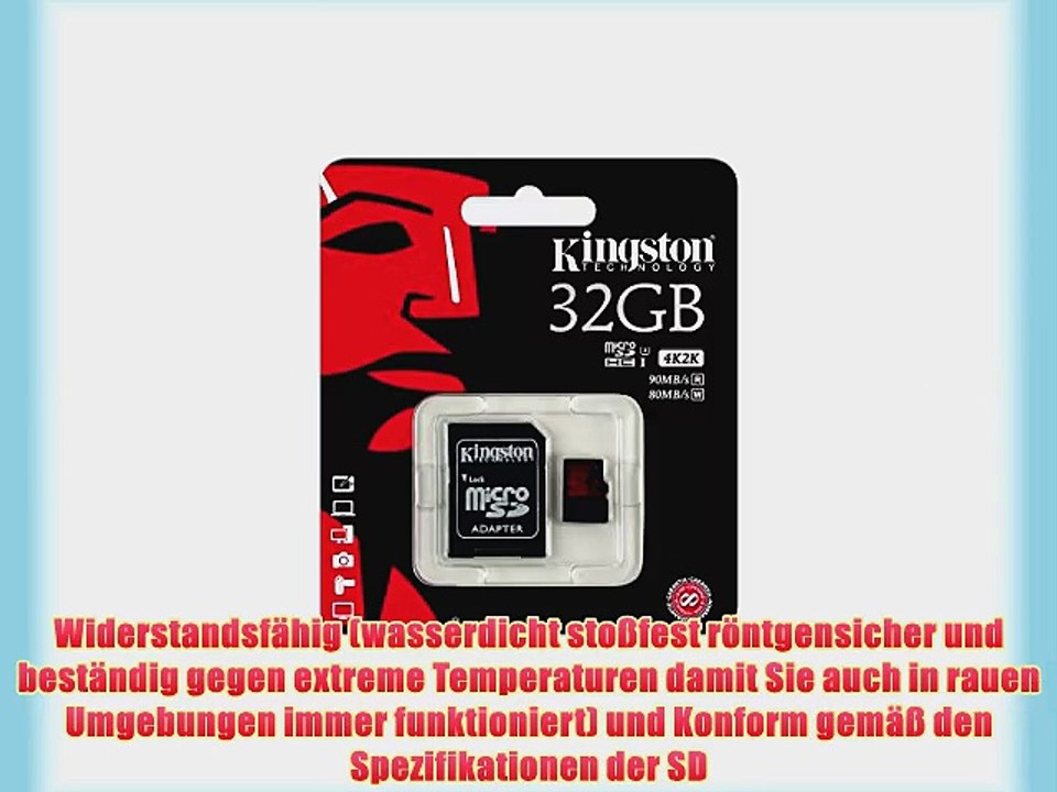 Kingston SDCA3/32GB microSDHC/SDXC Speicherkarte mit Adapter (UHS-I U3 90R/80W)