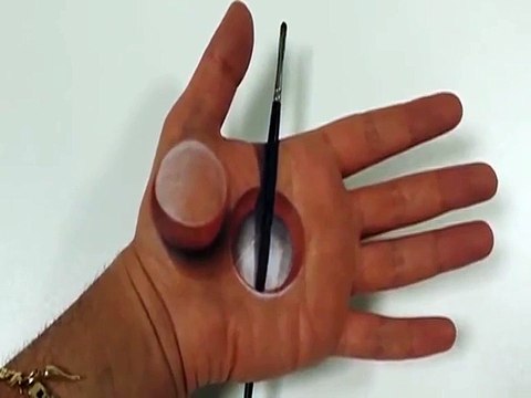 3D Makeup Artist, Luca Luce creates incredible 3D optical illusions of holes in his hand using cosmetics