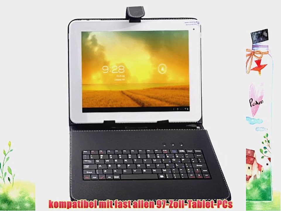 Foxnovo 3 in 1 Micro USB Tastatur PU Flip Case Stylus Pen Reinigungs Tuch-Set f?r 97-Zoll-Tablet