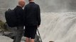 Stu giving Sage a brief photography tutorial at the edge of Dettifoss waterfall, Iceland