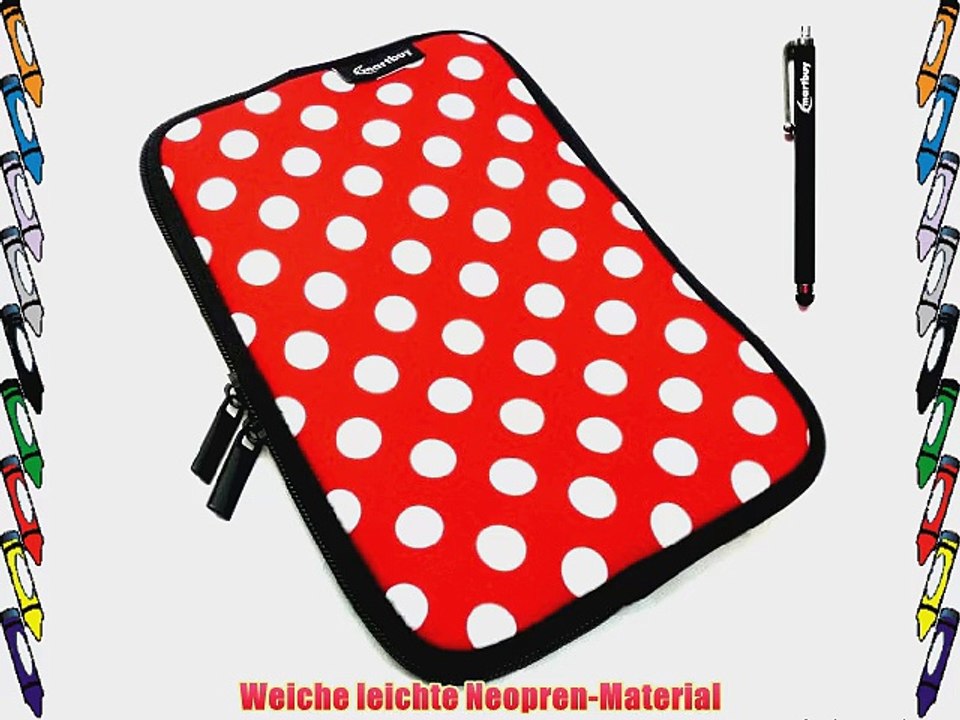 Emartbuy? Schwarz Stylus   Polka Dots Rot / Wei? Water Resistant Neoprene Soft Zip Case Tasche