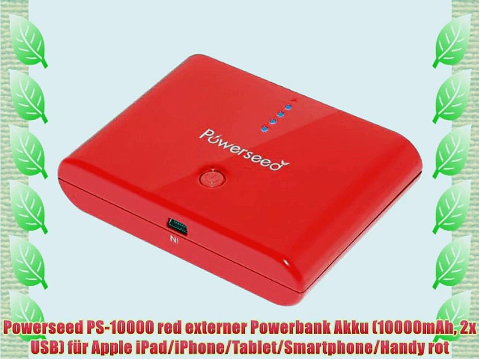 Powerseed PS-10000 red externer Powerbank Akku (10000mAh 2x USB) f?r Apple iPad/iPhone/Tablet/Smartphone/Handy