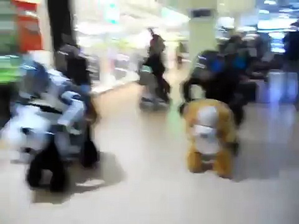 High-speed motorized animal race through Polish mall -