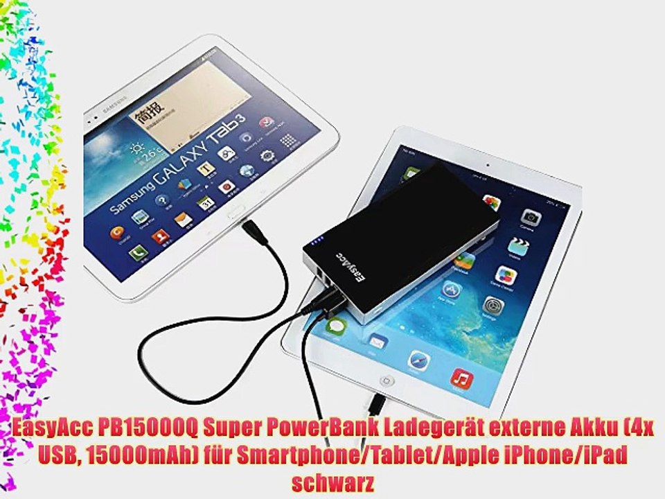 EasyAcc PB15000Q Super PowerBank Ladeger?t externe Akku (4x USB 15000mAh) f?r Smartphone/Tablet/Apple