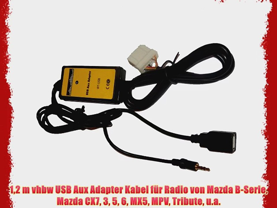 12 m vhbw USB Aux Adapter Kabel f?r Radio von Mazda B-Serie Mazda CX7 3 5 6 MX5 MPV Tribute