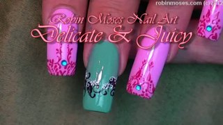 2 Nail Art Tutorials   Long Nail Design   Pink and Teal Henna Nails