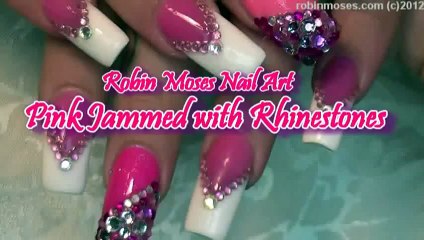 3 Nail Art Tutorials   DIY Long Nail Design   Pink and White Diamonds