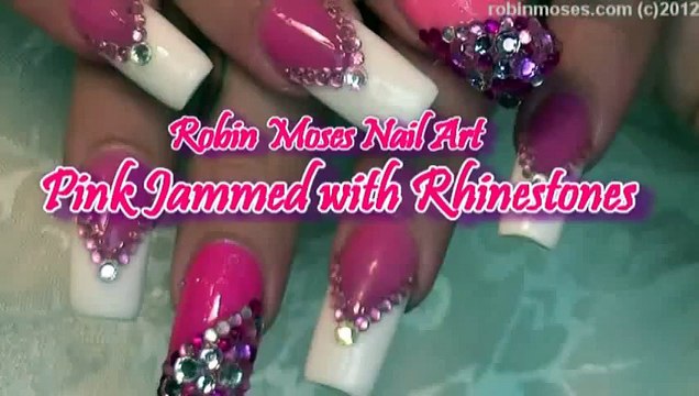 3 Nail Art Tutorials DIY Long Nail Design Pink and White Diamonds