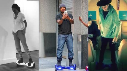 Ne-Yo, Kendall Jenner, y Justin Bieber montan sobre la patineta IO Hawk