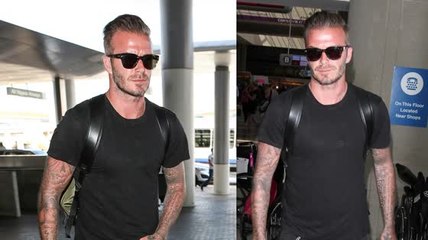 David Beckham impone la moda al usar zapatillas en LAX