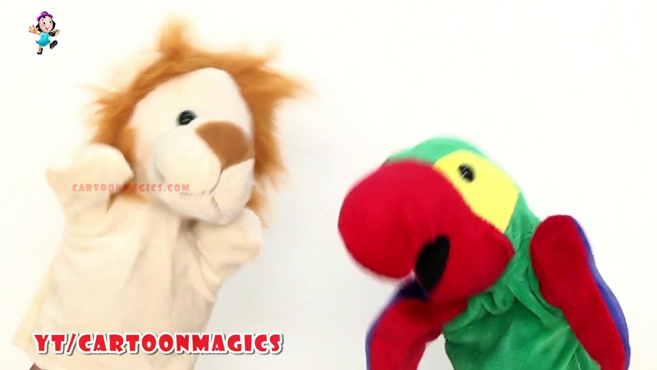 humpty dumpty sat on a wall - Funny  Lion and Parrot puppets children rhymes Learning