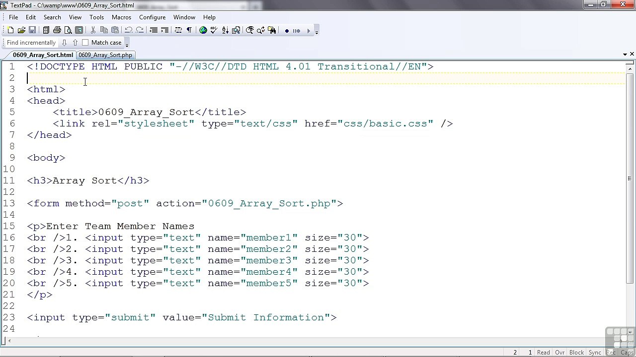 Web Design Sorting Arrays