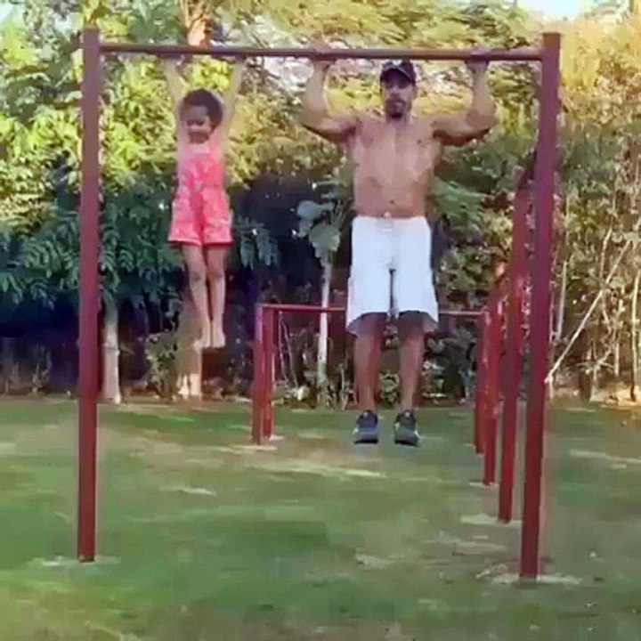 Father and daughter dance workout