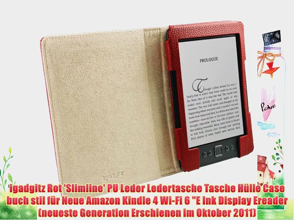igadgitz Rot 'Slimline' PU Leder Ledertasche Tasche H?lle Case buch stil f?r Neue Amazon Kindle