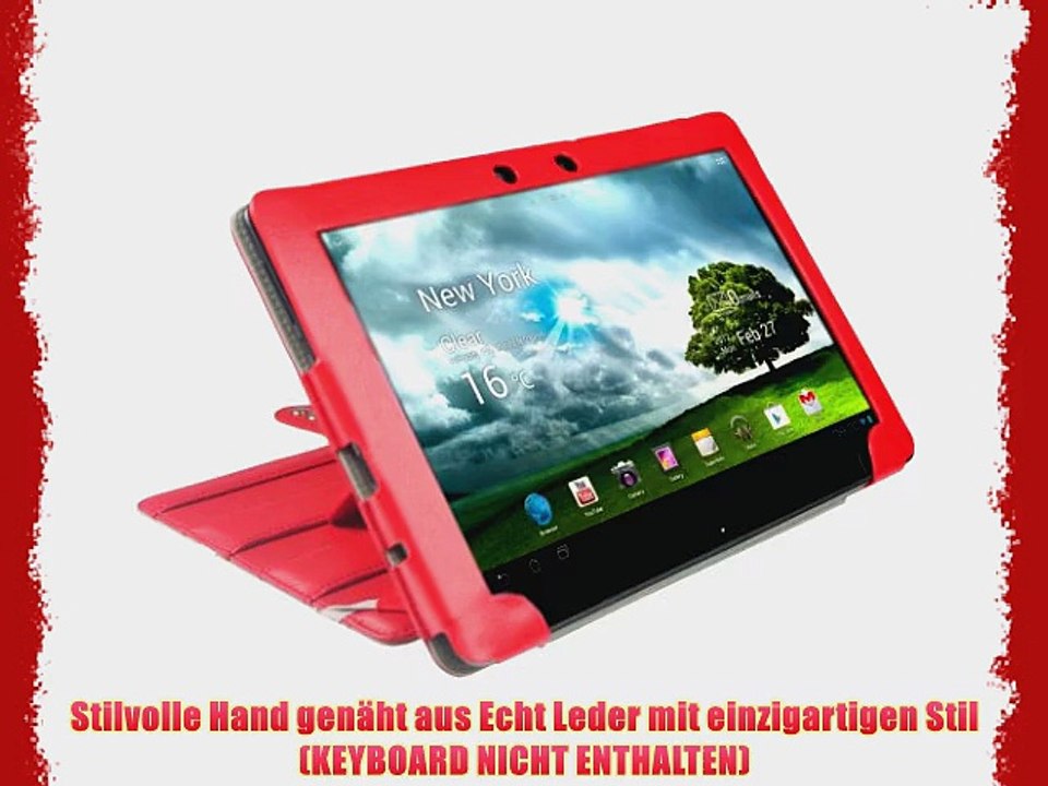 igadgitz Rot 'Guardian' Echt Leder Tasche Schutzh?lle H?lle Ledertasche Etui Case f?r Asus