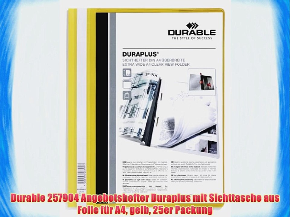 Durable 257904 Angebotshefter Duraplus mit Sichttasche aus Folie f?r A4 gelb 25er Packung