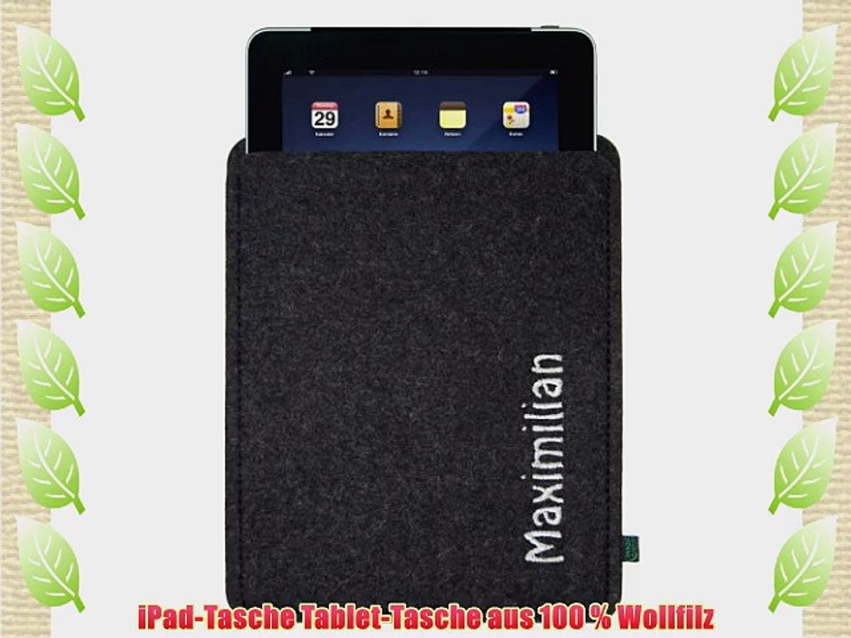 Filztasche f?r iPad anthrazit mit Namen oder Ihrem Wunschbegriff bestickt Gr??e f?r iPad2 iPad3