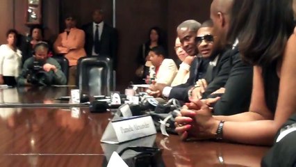 USHER, KYLE MASSEY, and Atif "IDK" Hashwi in the board room for interviews