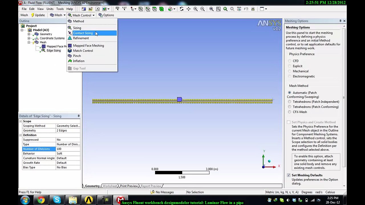 Ansys workbench fluent tutorial: Laminar flow in a pipe