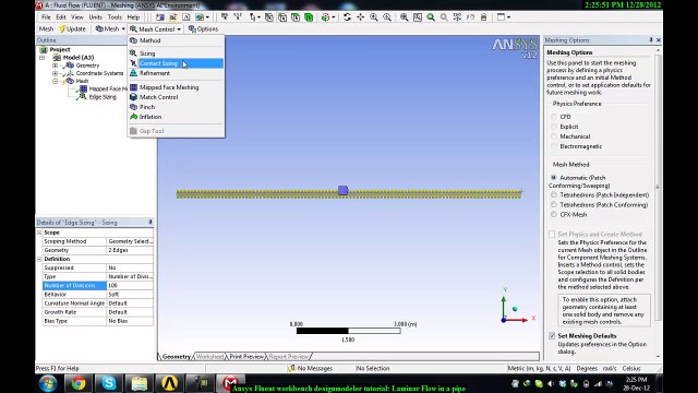 Ansys workbench fluent tutorial: Laminar flow in a pipe