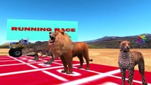 Monster Trucks Racing Dinosaurs Cartoons for Children Lion Cheetah | Monster Truck Race An