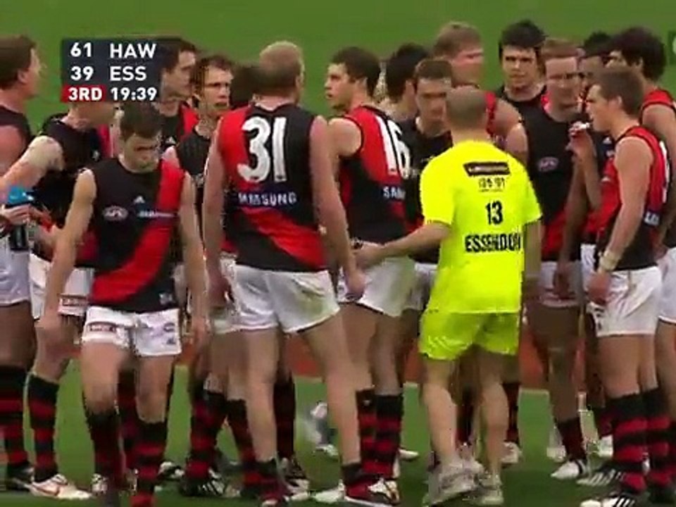 AFL: Essendon Vs. Hawthorn Round 22, Matthew Lloyd clash with Brad Sewell
