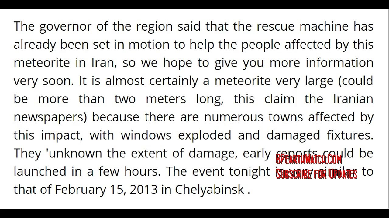 Serious Meteorite Impacts IRAN UPDATE