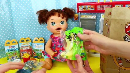 Baby Alive EATS REAL McDonlads Happy Meal Burger Fries + Open Minions Movie Prize Toy