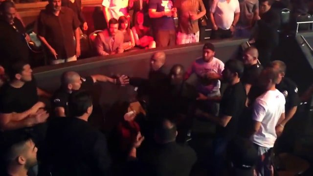 Nick Diaz throws drink on Khabib Nurmagomedov after Khabib punched Martin Sano in the mouth