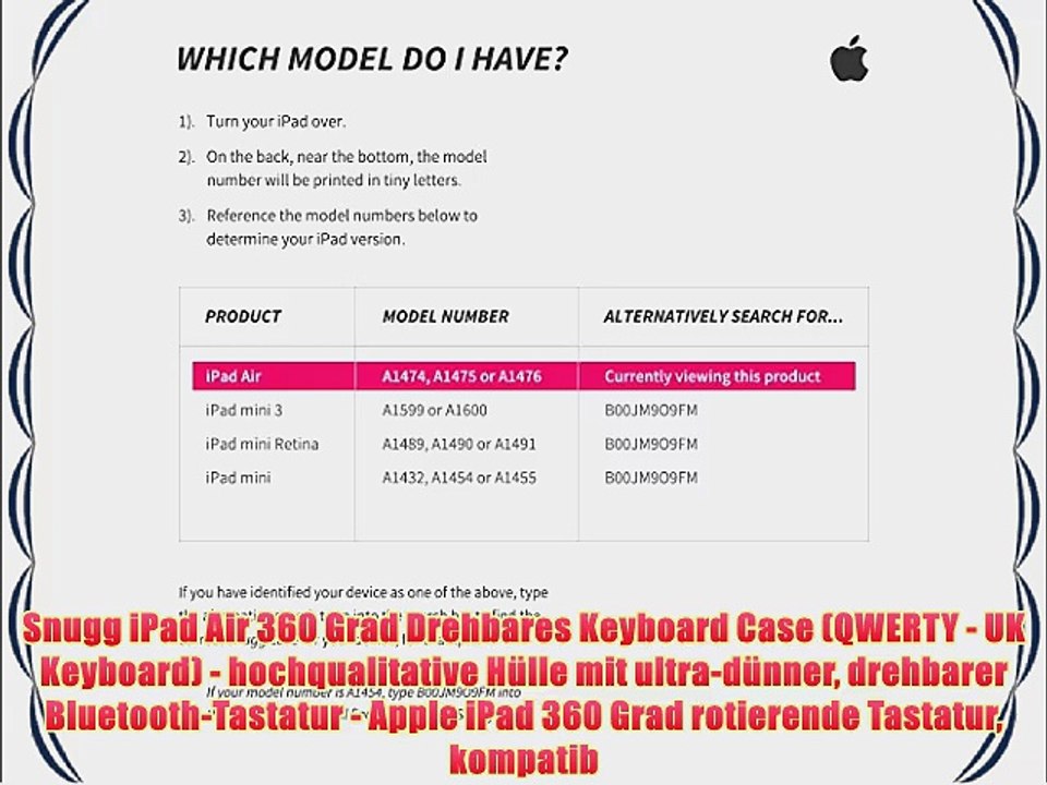Snugg iPad Air 360 Grad Drehbares Keyboard Case (QWERTY - UK Keyboard) - hochqualitative H?lle