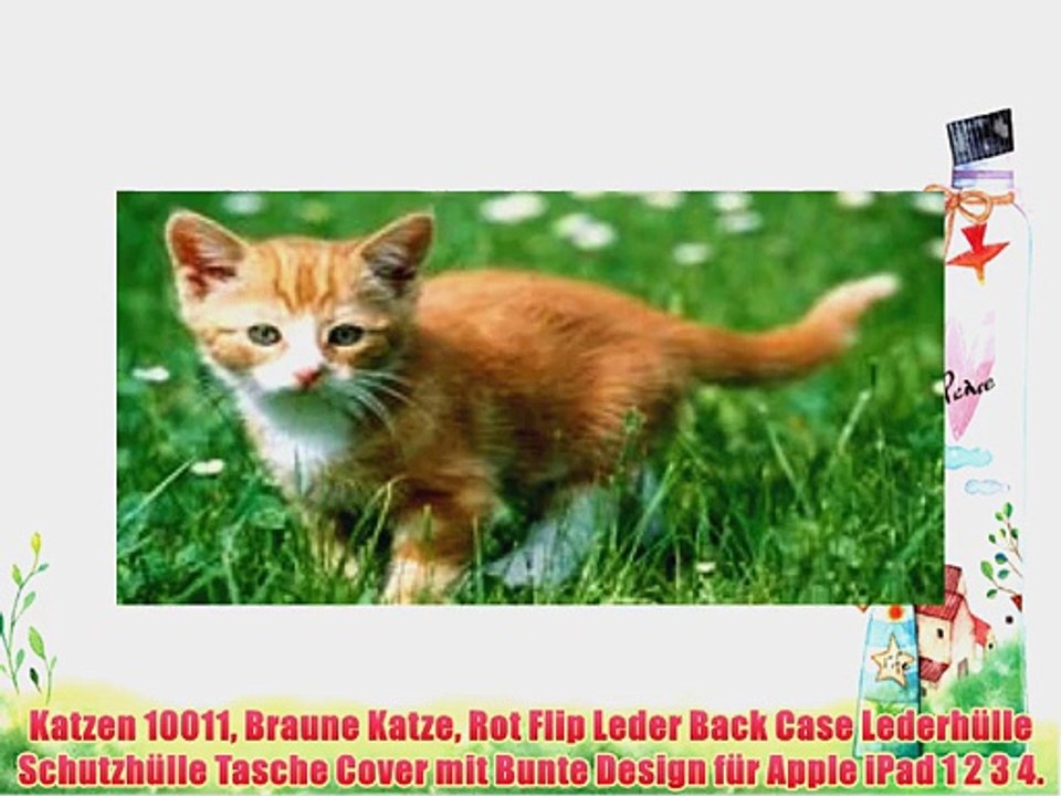 Katzen 10011 Braune Katze Rot Flip Leder Back Case Lederh?lle Schutzh?lle Tasche Cover mit