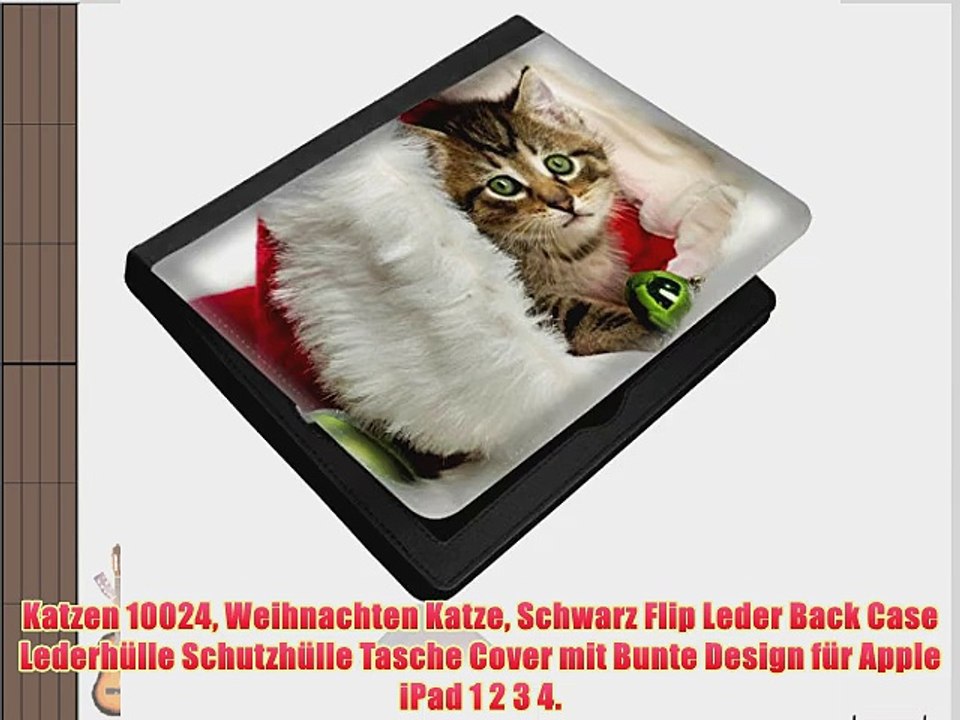 Katzen 10024 Weihnachten Katze Schwarz Flip Leder Back Case Lederh?lle Schutzh?lle Tasche Cover