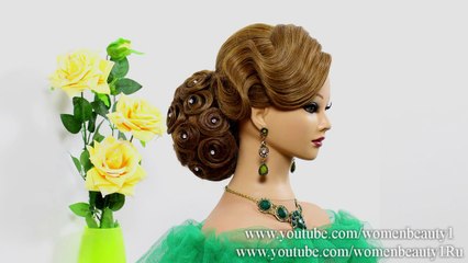 Bridal wedding updo. Hairstyle for long medium hair