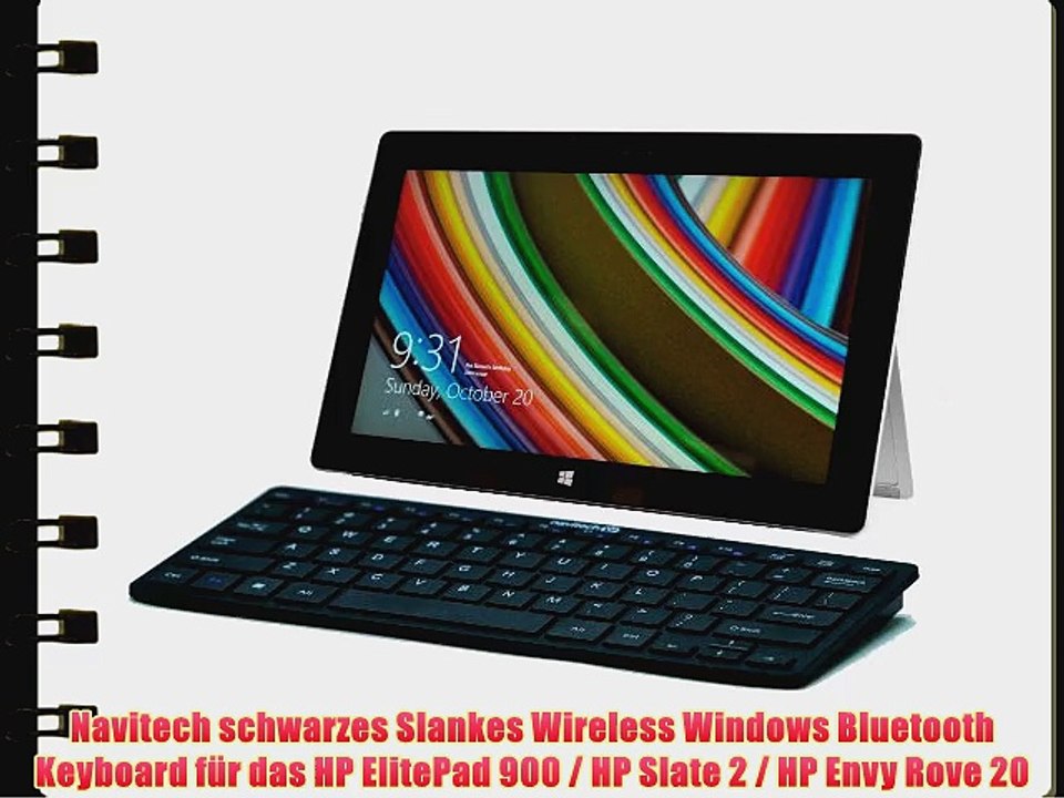 Navitech schwarzes Slankes Wireless Windows Bluetooth Keyboard f?r das HP ElitePad 900 / HP