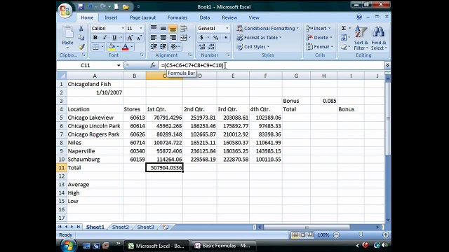 Excel 2007 Training - Basic Formulas