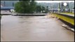 Bridge crashes into bridge on flooded river in Bosnia - caught on camera