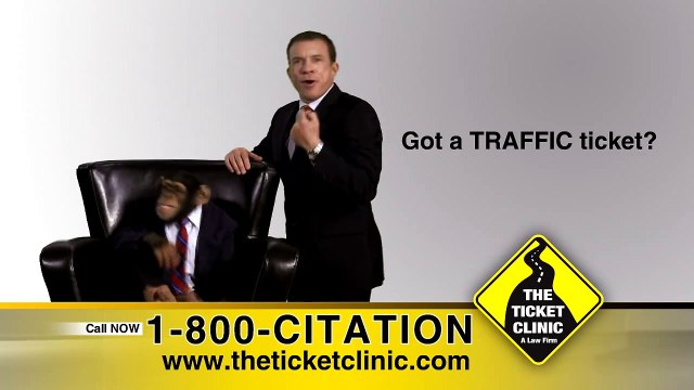 Ticket Clinic Commercial with Mark Gold and a chimpanzee