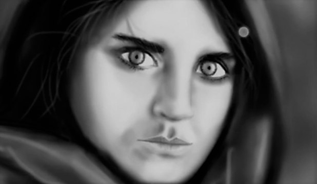 Afganlı kız portre çizim(Afghan Girl portrait drawing)
