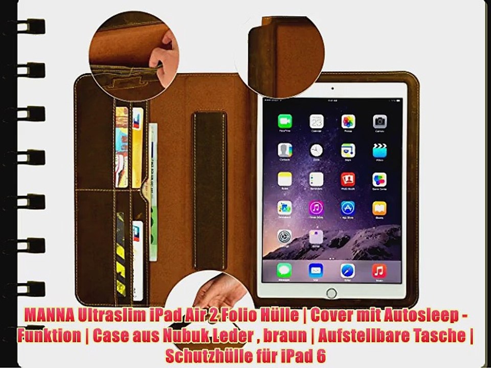 MANNA Ultraslim iPad Air 2 Folio H?lle | Cover mit Autosleep - Funktion | Case aus Nubuk Leder