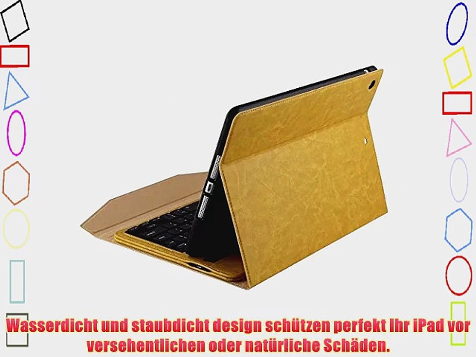 dizauL?Leder-Etui Schutzh?lle mit abnehmbaren Bluetooth 3.0-Tastatur f?r Ipad AIR(gelb )