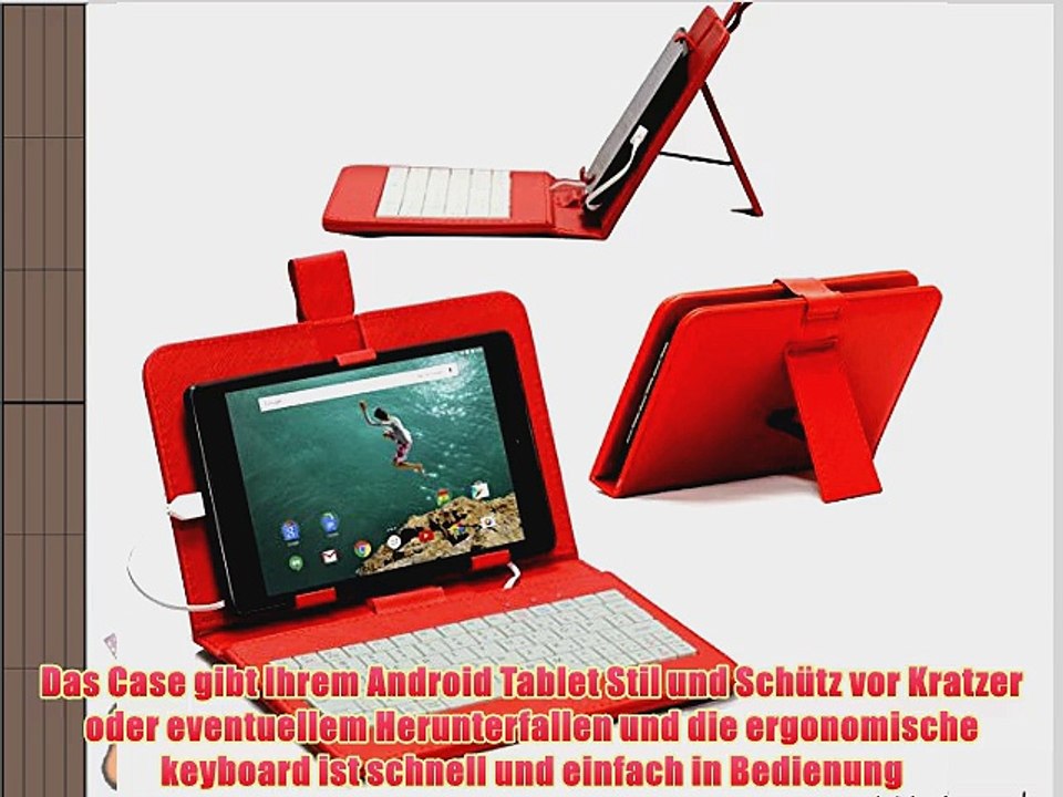 Navitech Rot 10 Zoll bycast Leder Case / Cover mit deutschem Qwertz Keyboard mit Micro USB