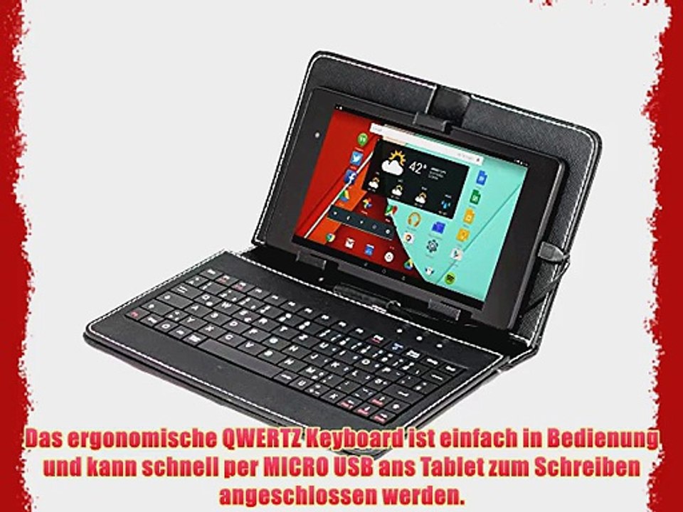 Navitech 7 Zoll Schwarz bycast Leder Stand mit deutschem Qwertz Keyboard mit Micro USB und