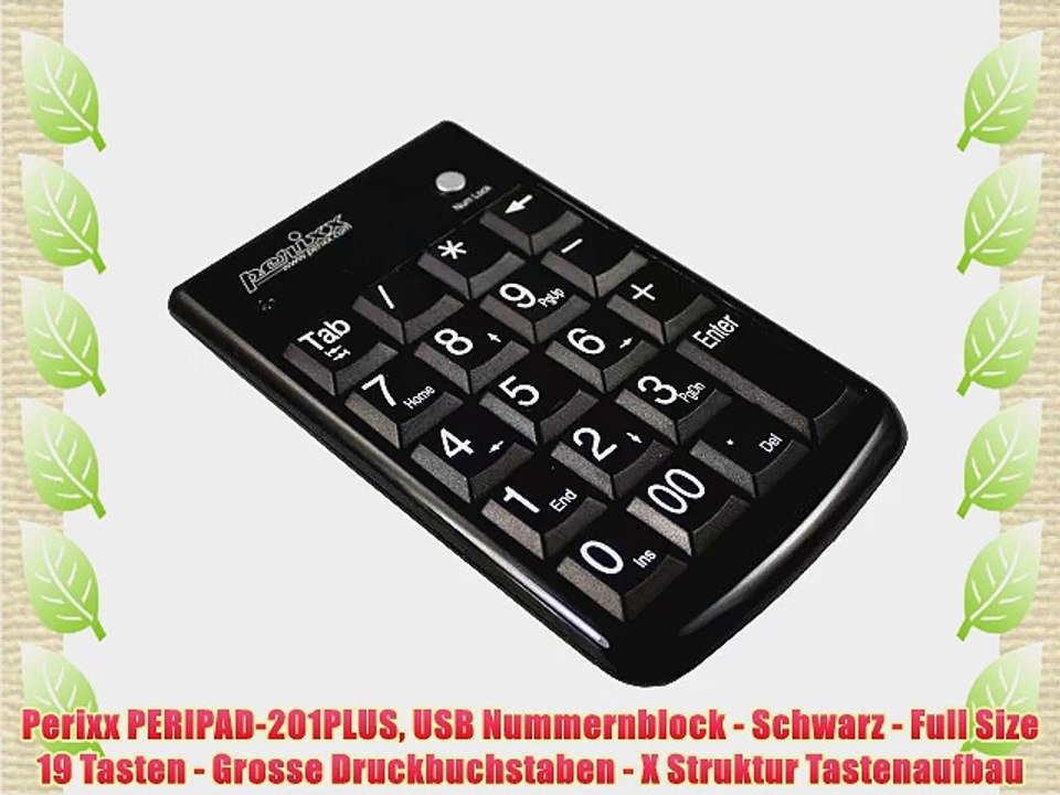 Perixx PERIPAD-201PLUS USB Nummernblock - Schwarz - Full Size 19 Tasten - Grosse Druckbuchstaben