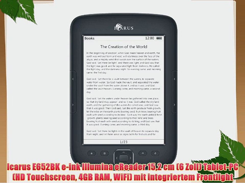 Icarus E652BK e-ink Illumina eReader 152 cm (6 Zoll) Tablet-PC (HD Touchscreen 4GB RAM WiFi)