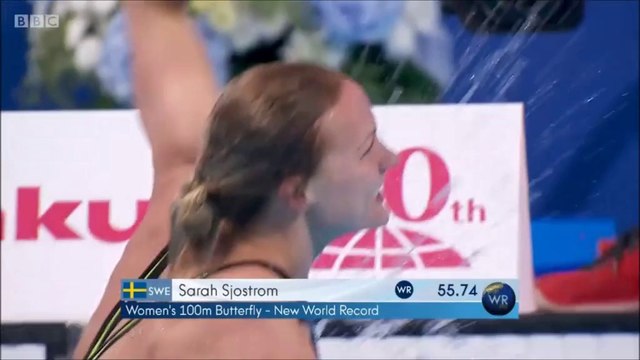 100m papillon F (demi-finales) - ChM 2015 natation, Sarah Sjöström en 55.74 (record du monde)