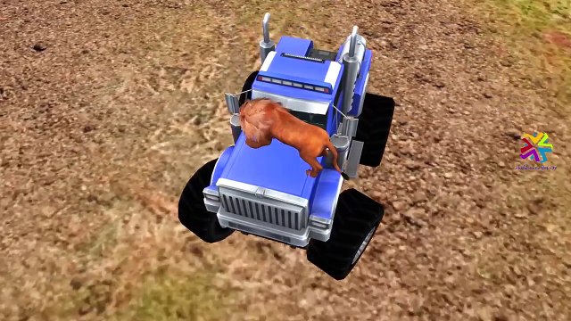 Monster Trucks Cartoons for Children | Lion Vs Monster Trucks | Monster Truck Chasing Lion